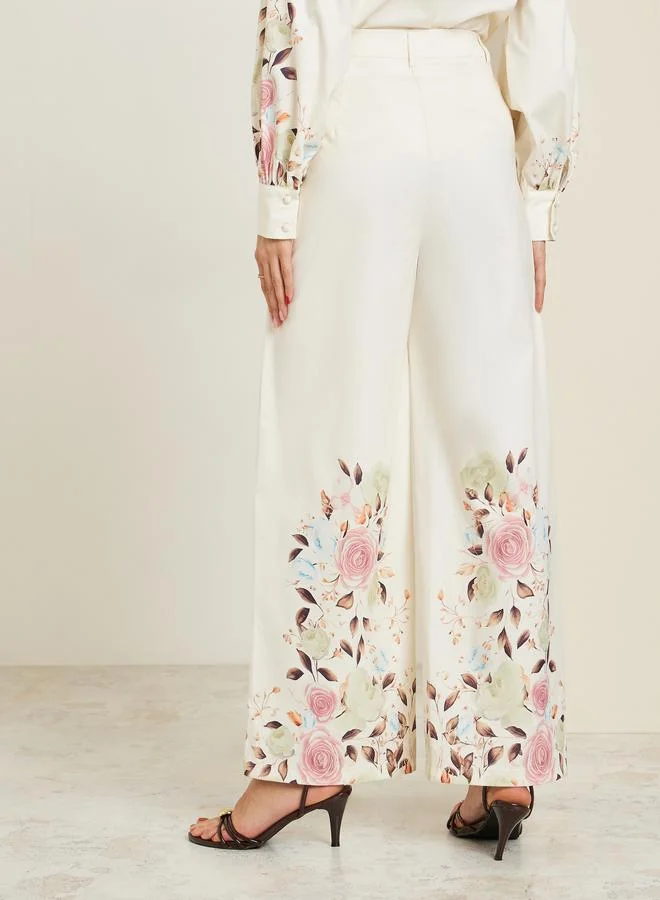 Styli  Cream Floral Print Shirt and Trousers Co-Ords for Women | Best Price UAE